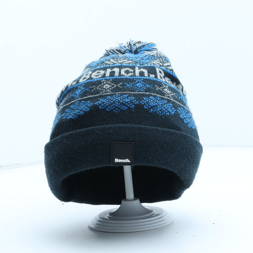Bench Mens Blue Fair Isle Acrylic Beanie One Size - Pom Pom Detail