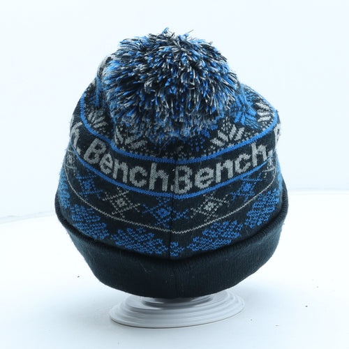 Bench Mens Blue Fair Isle Acrylic Beanie One Size - Pom Pom Detail
