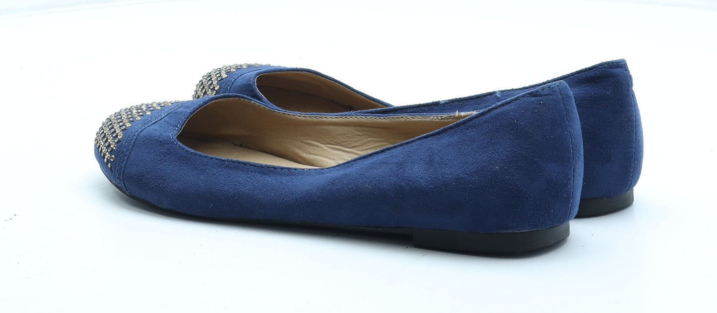 Timeless Womens Blue Geometric Polyester Slip On Flat UK