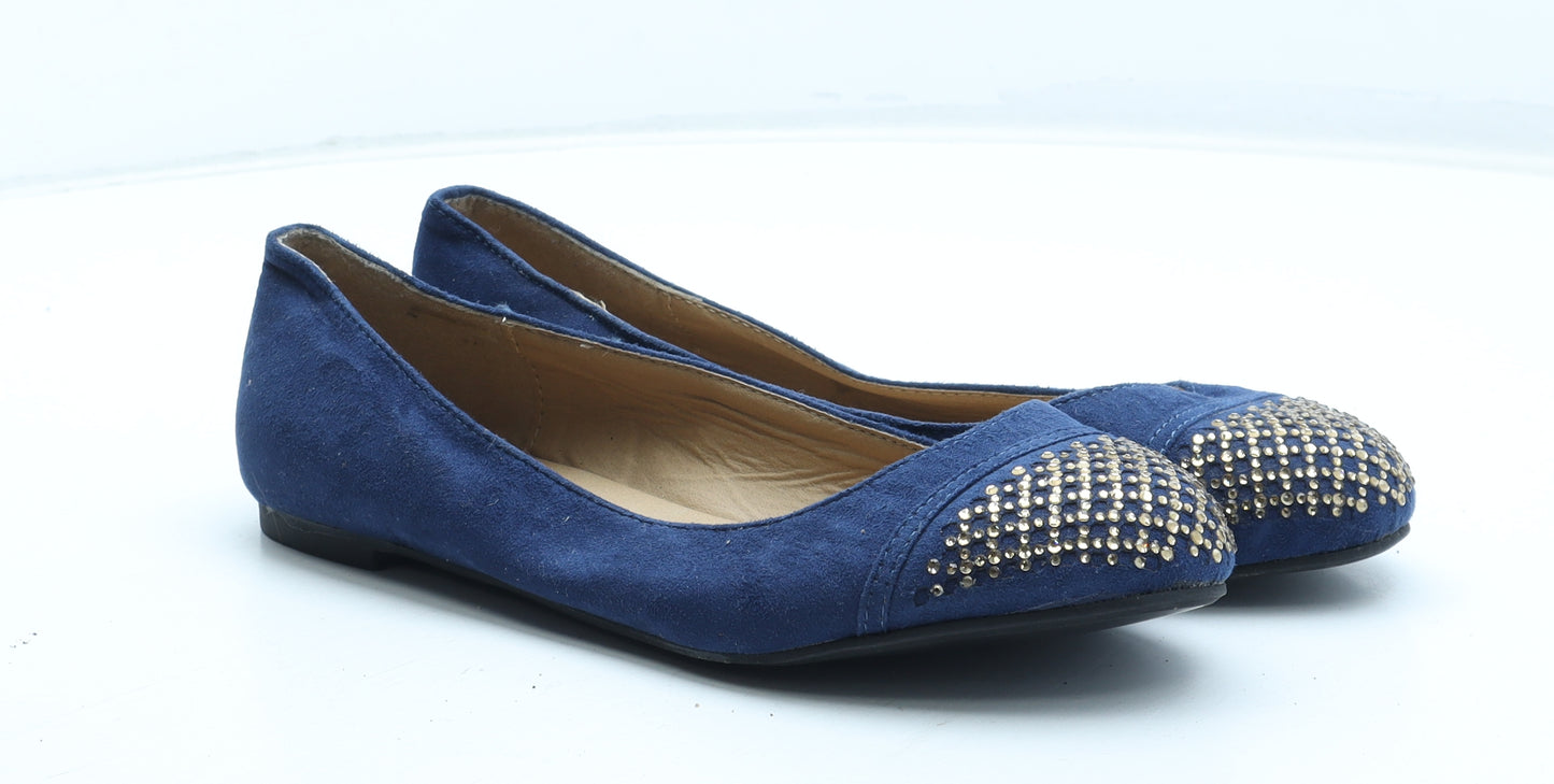 Timeless Womens Blue Geometric Polyester Slip On Flat UK