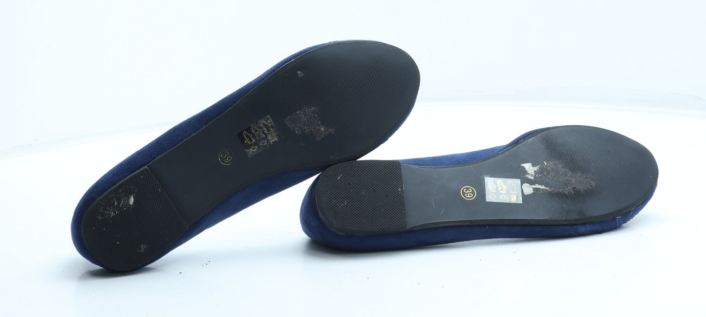 Timeless Womens Blue Geometric Polyester Slip On Flat UK