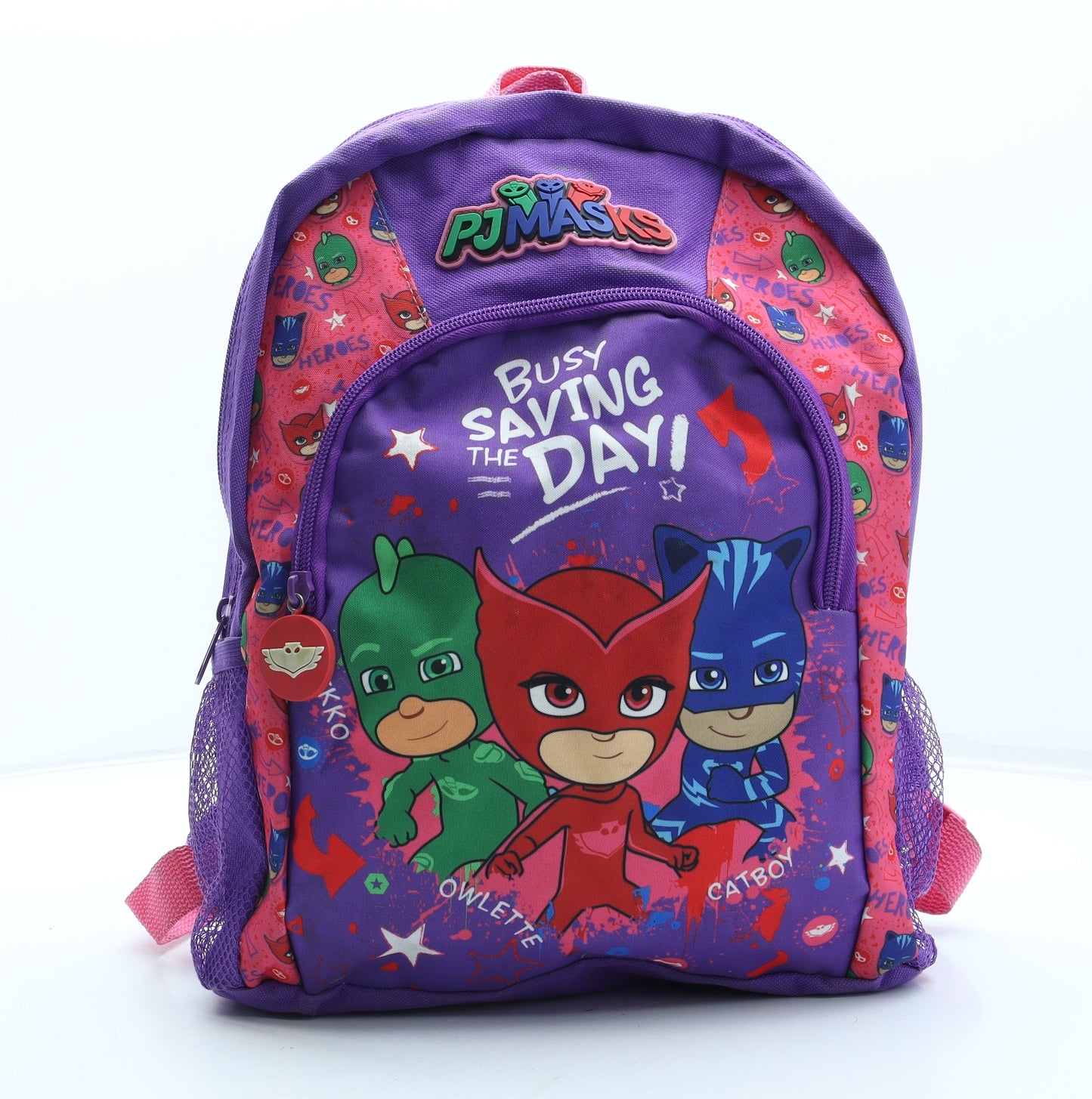Character.com Girls Multicoloured Geometric Polyester Backpack Size Medium Zip - PJ Masks