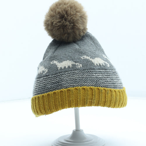 George Boys Grey Geometric Acrylic Bobble Hat Size S - Dinosaur Pattern Size 6-12 Months
