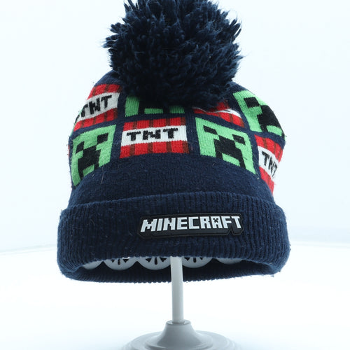 Mojang Boys Blue Geometric Acrylic Bobble Hat One Size - Minecraft