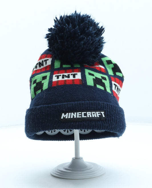 Mojang Boys Blue Geometric Acrylic Bobble Hat One Size - Minecraft