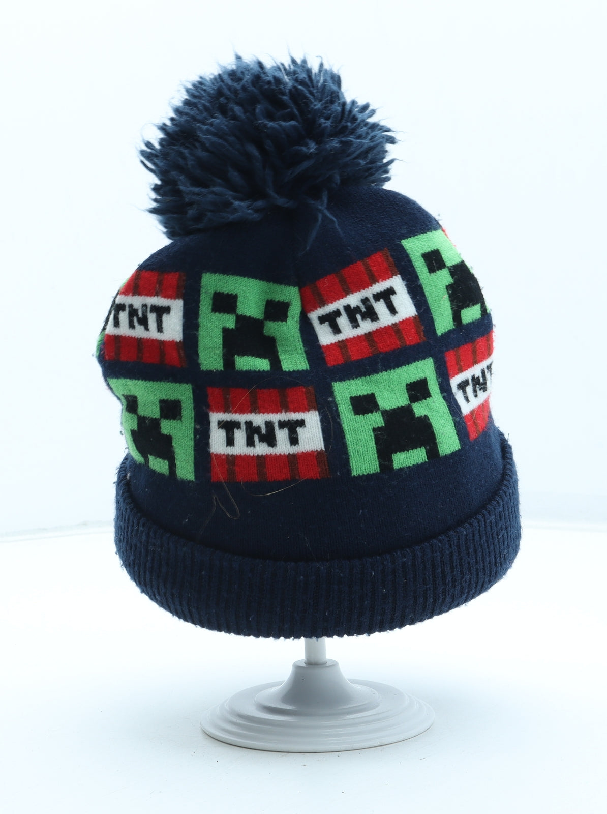 Mojang Boys Blue Geometric Acrylic Bobble Hat One Size - Minecraft