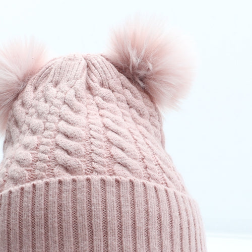 TU Girls Pink Acrylic Bobble Hat Size S - Size 10-13 Years