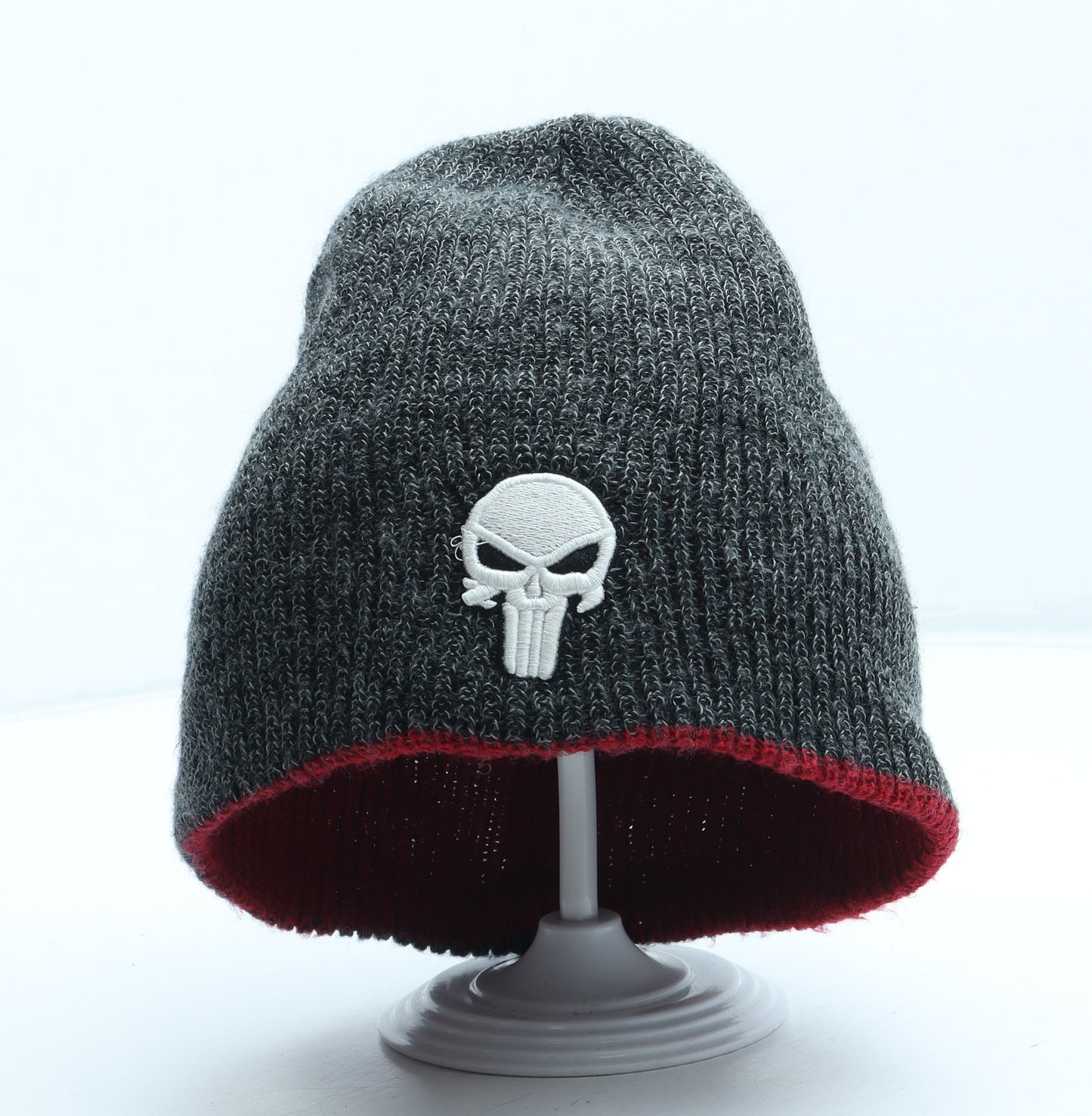 Dare Devil Mens Grey Acrylic Beanie One Size - Reversible The Punisher