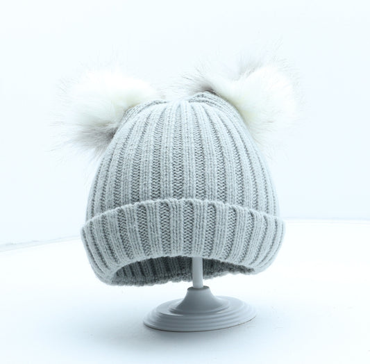Preworn Girls Grey Acrylic Bobble Hat One Size