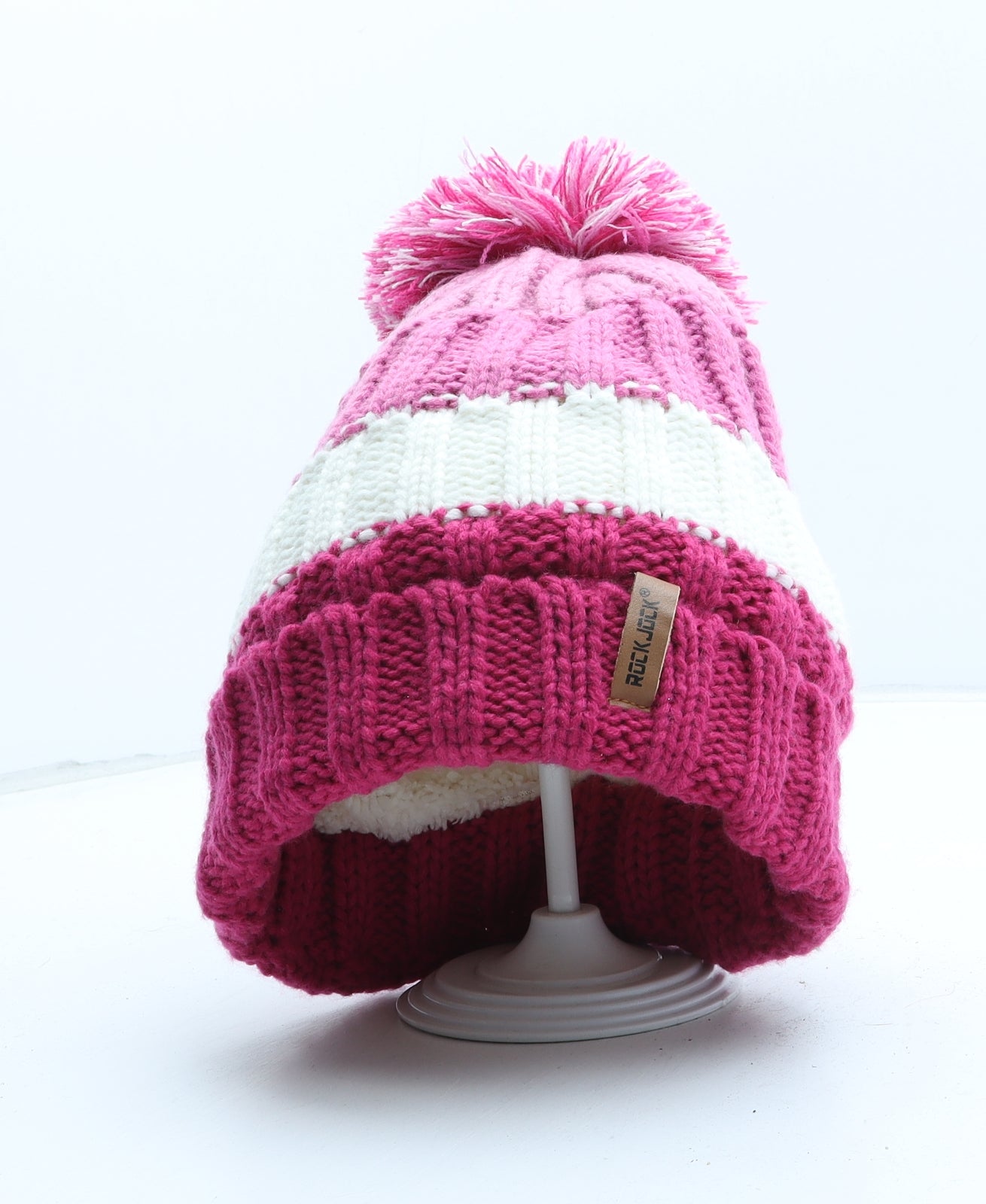 Rock Jock Womens Pink Colourblock Acrylic Bobble Hat One Size