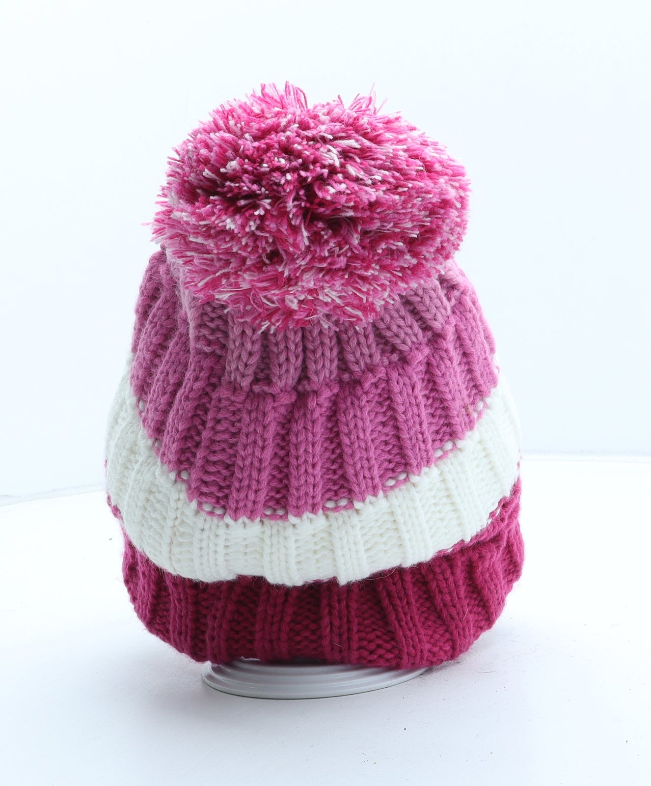 Rock Jock Womens Pink Colourblock Acrylic Bobble Hat One Size