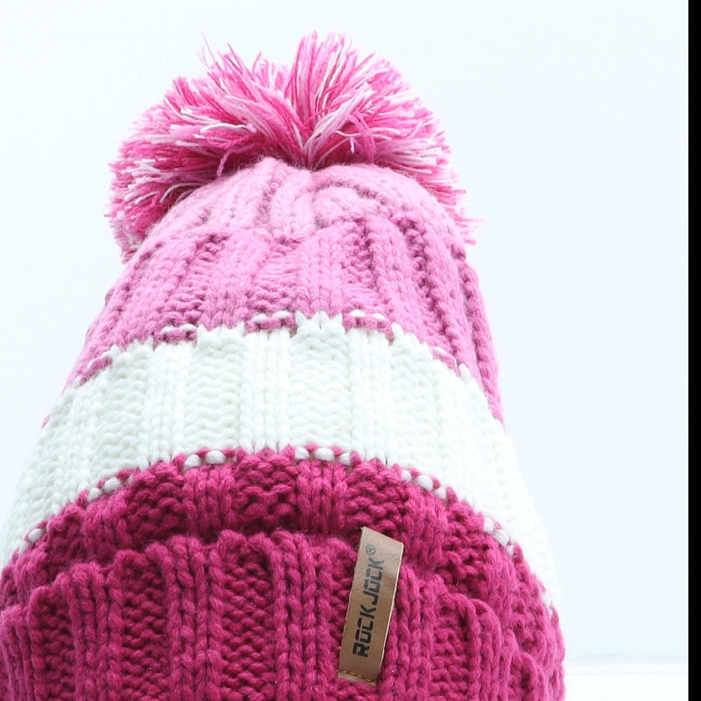 Rock Jock Womens Pink Colourblock Acrylic Bobble Hat One Size