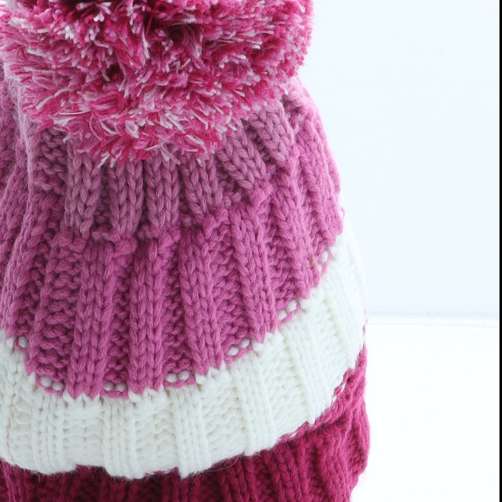 Rock Jock Womens Pink Colourblock Acrylic Bobble Hat One Size