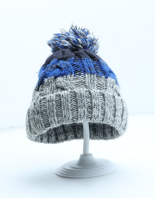 Peacocks Boys Blue Colourblock Acrylic Bobble Hat One Size - UK Size 2-4 Years