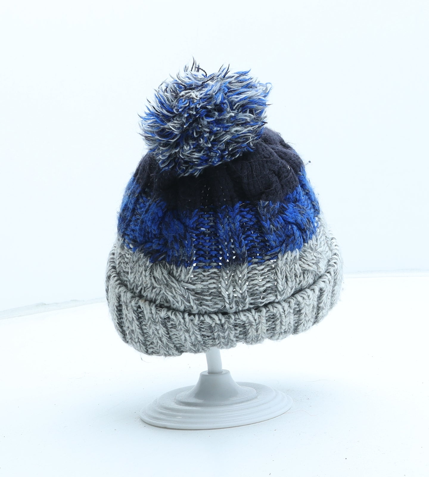 Peacocks Boys Blue Colourblock Acrylic Bobble Hat One Size - UK Size 2-4 Years