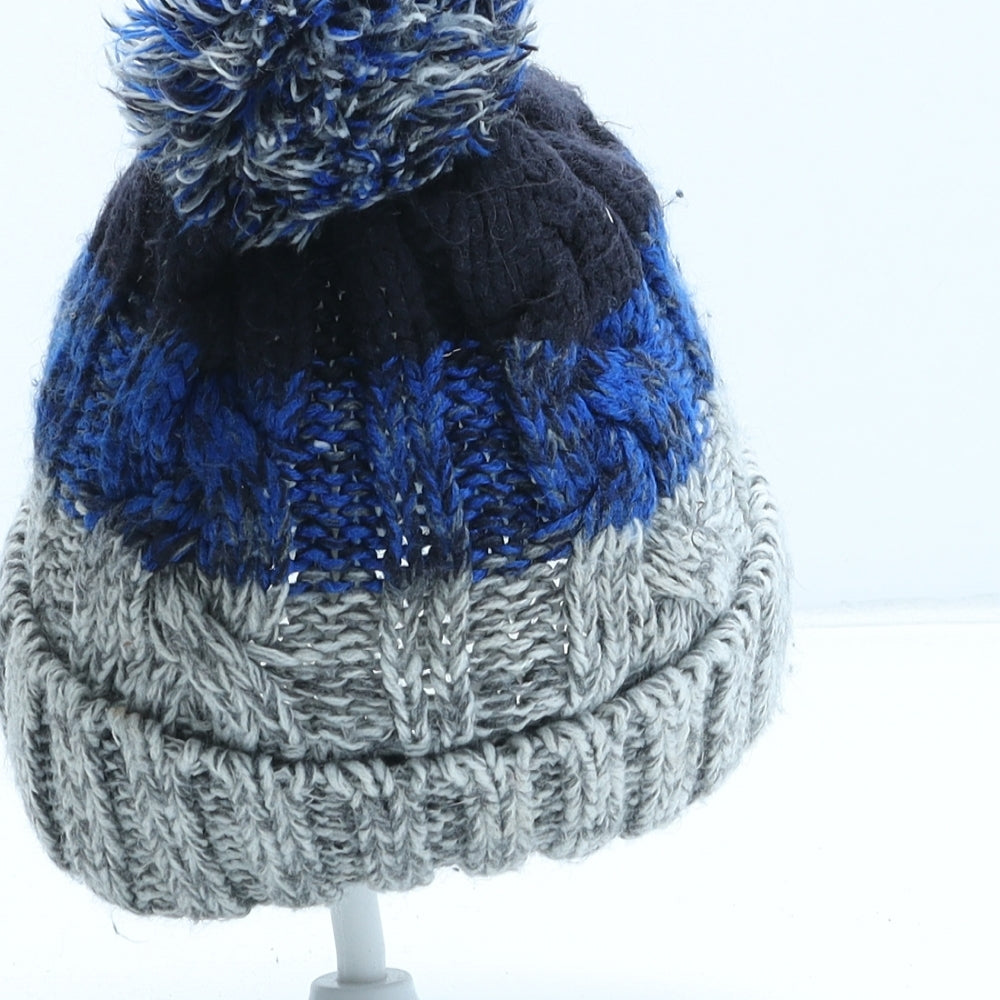 Peacocks Boys Blue Colourblock Acrylic Bobble Hat One Size - UK Size 2-4 Years