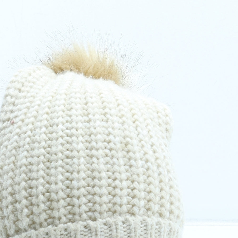 Primark Girls Beige Acrylic Bobble Hat One Size