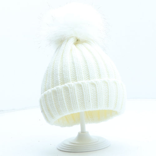Preworn Girls Beige Acrylic Bobble Hat One Size