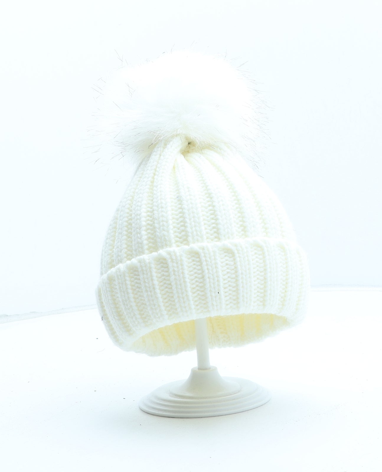 Preworn Girls Beige Acrylic Bobble Hat One Size