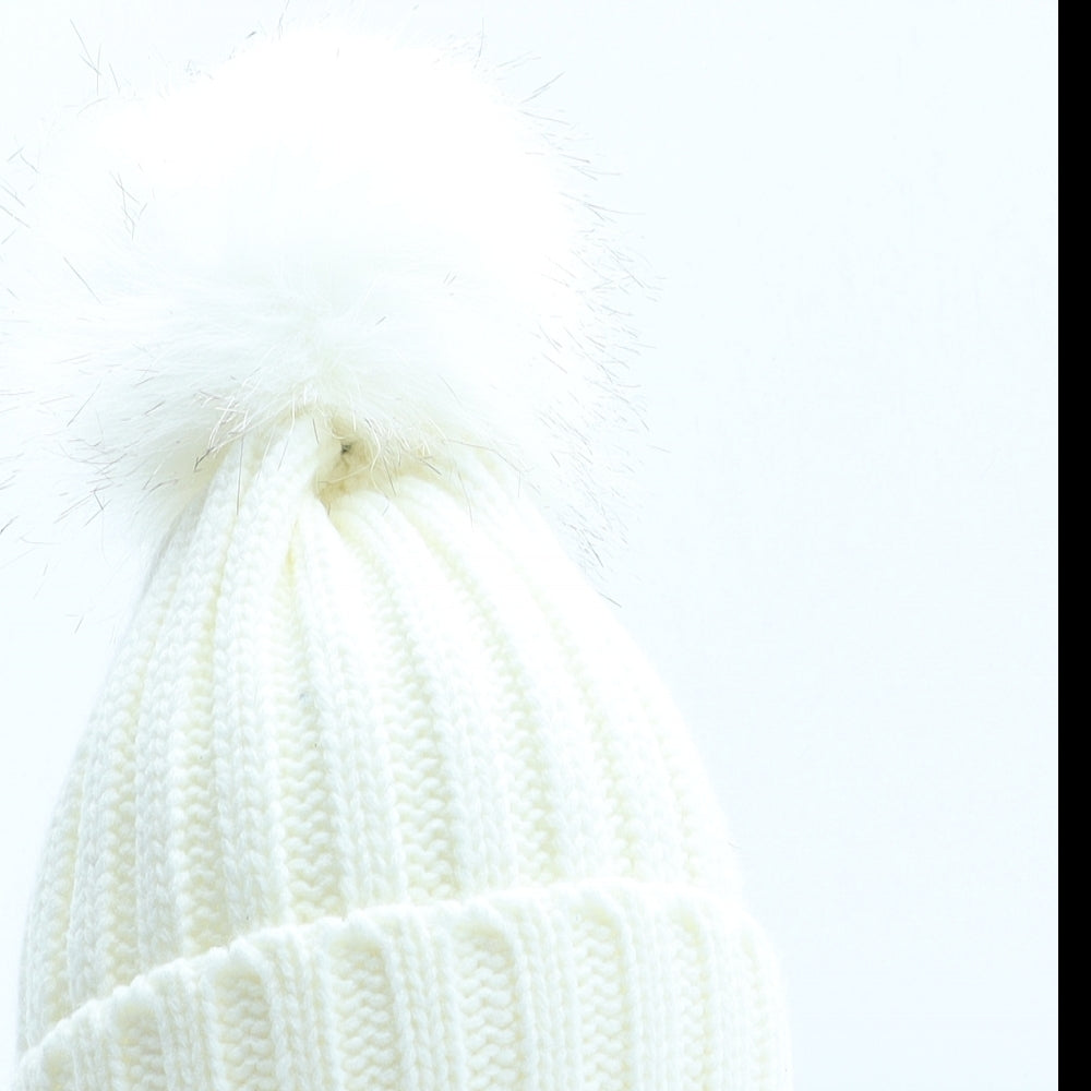 Preworn Girls Beige Acrylic Bobble Hat One Size