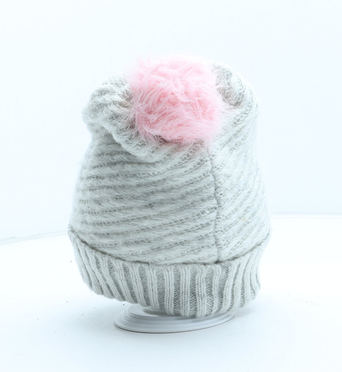 Preworn Womens Grey Acrylic Bobble Hat One Size