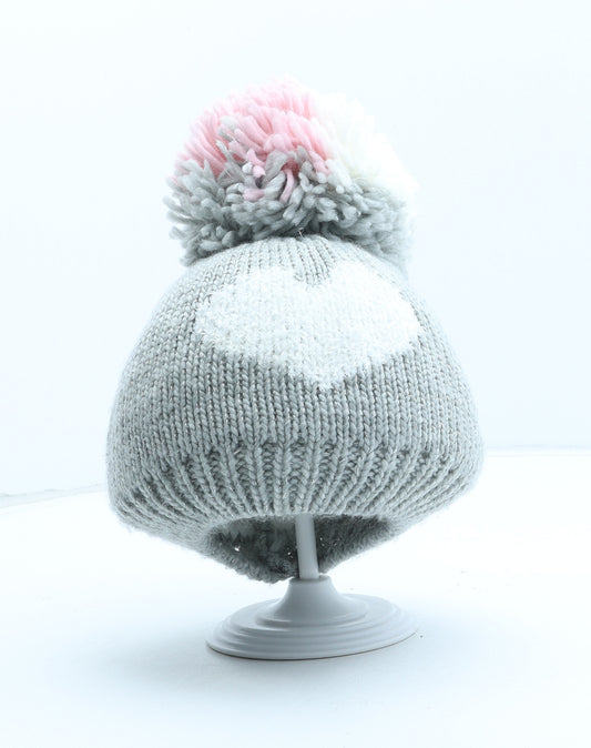 George Girls Grey Acrylic Bobble Hat One Size - UK Size 8-12 Years