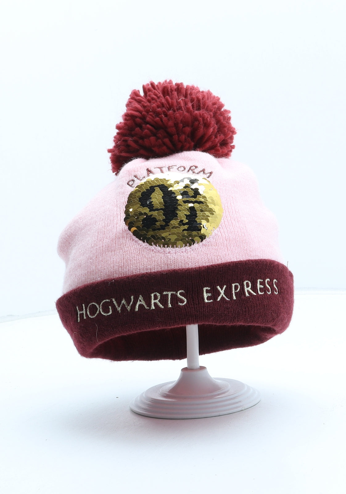 George Girls Pink Acrylic Bobble Hat One Size - Harry Potter