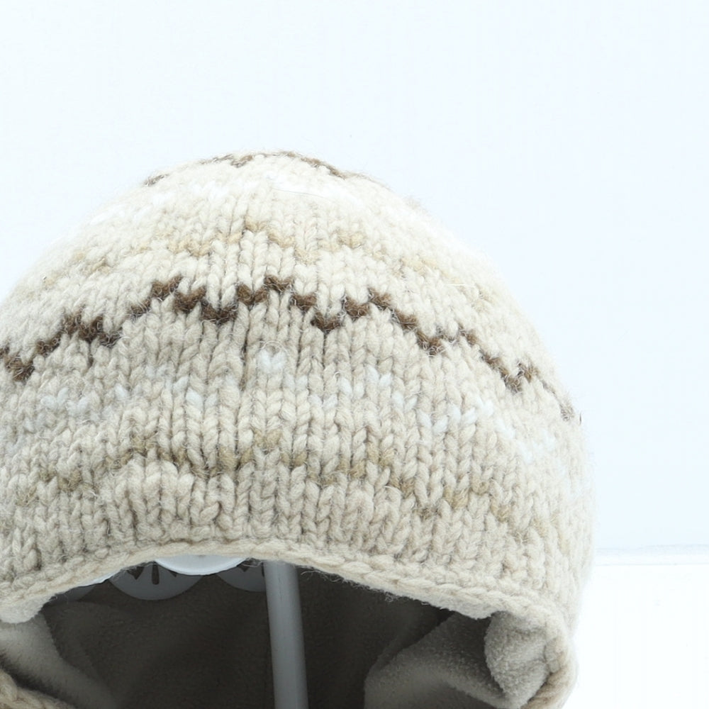 Kusan Womens Beige Fair Isle Wool Trapper Hat One Size