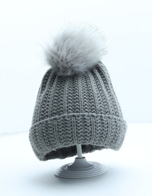 PEP&CO Womens Grey Acrylic Bobble Hat One Size