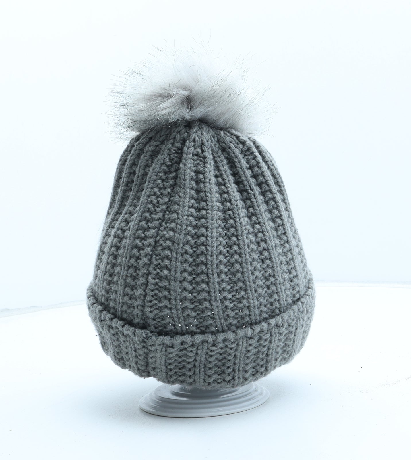 PEP&CO Womens Grey Acrylic Bobble Hat One Size