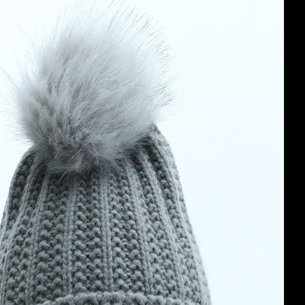 PEP&CO Womens Grey Acrylic Bobble Hat One Size