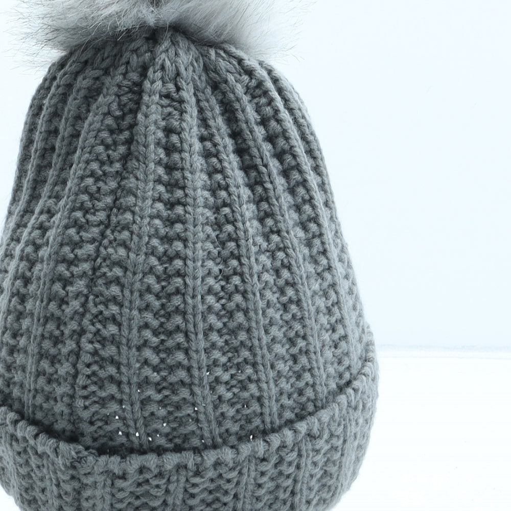 PEP&CO Womens Grey Acrylic Bobble Hat One Size