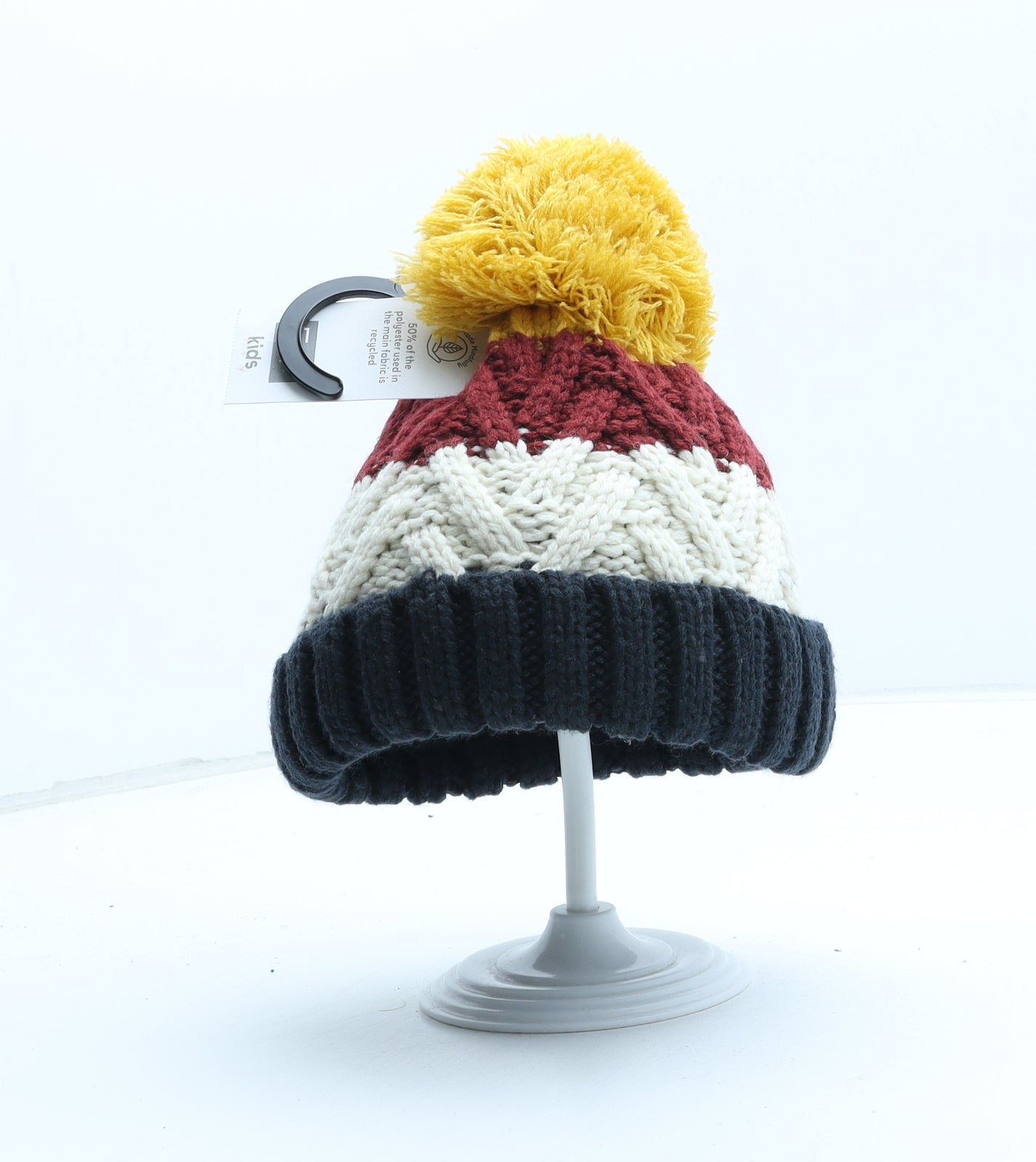 F&F Boys Multicoloured Colourblock Aramid Bobble Hat One Size - UK Size 1-2 Years