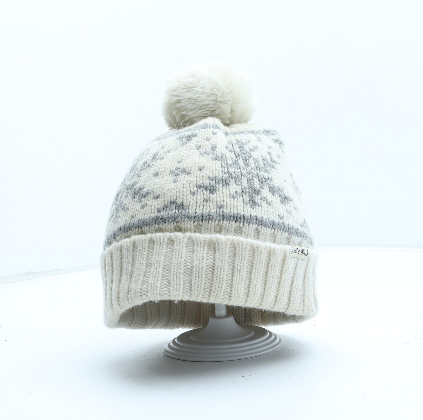 Jack Wills Womens Beige Fair Isle Acrylic Bobble Hat One Size