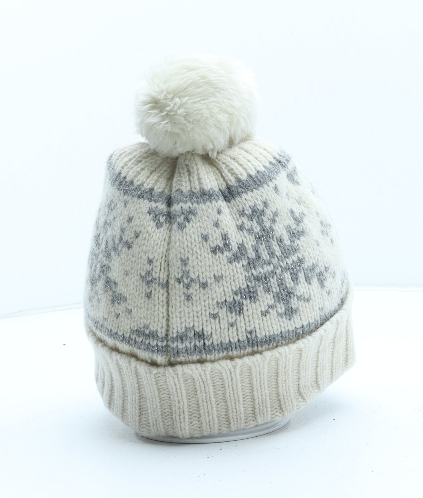 Jack Wills Womens Beige Fair Isle Acrylic Bobble Hat One Size