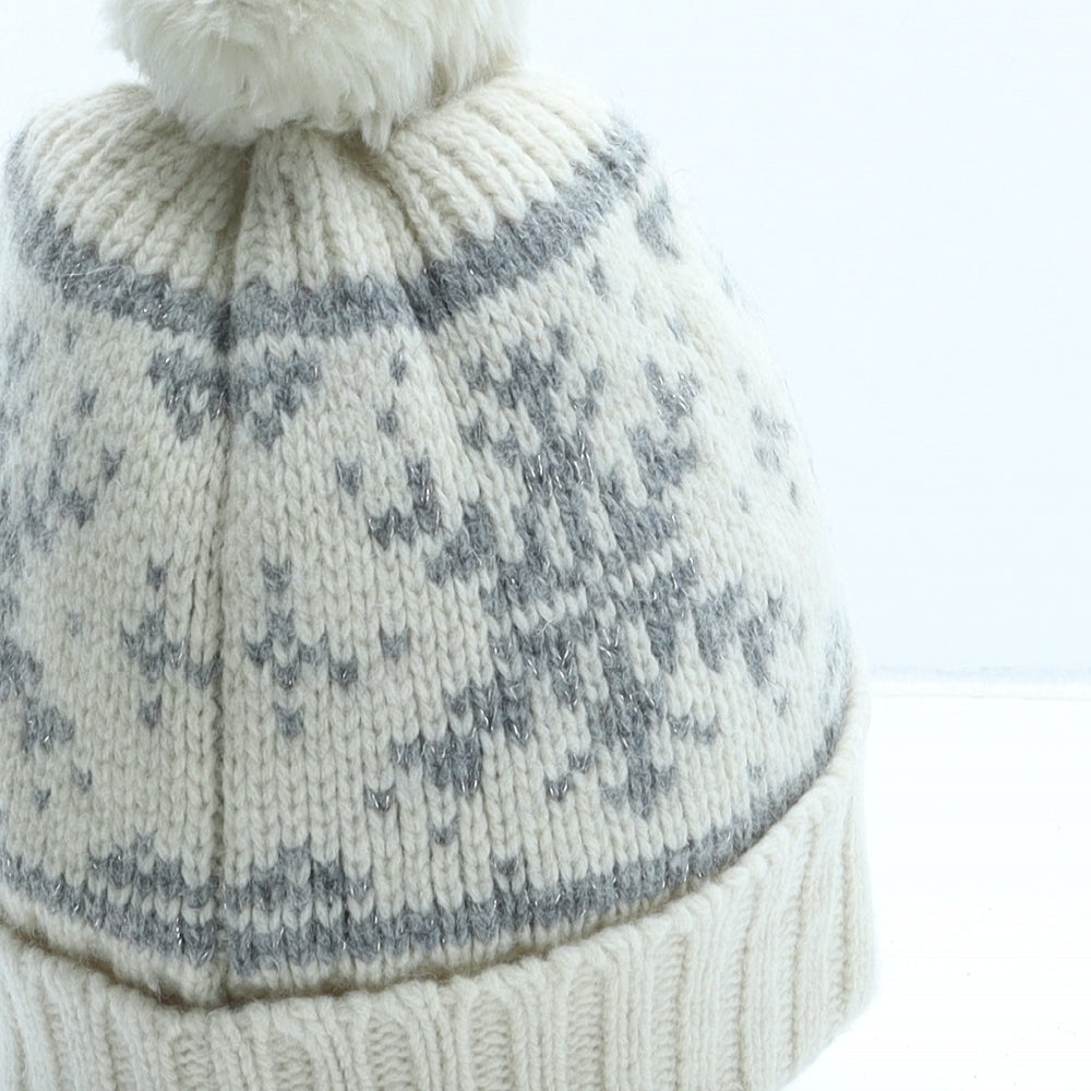 Jack Wills Womens Beige Fair Isle Acrylic Bobble Hat One Size