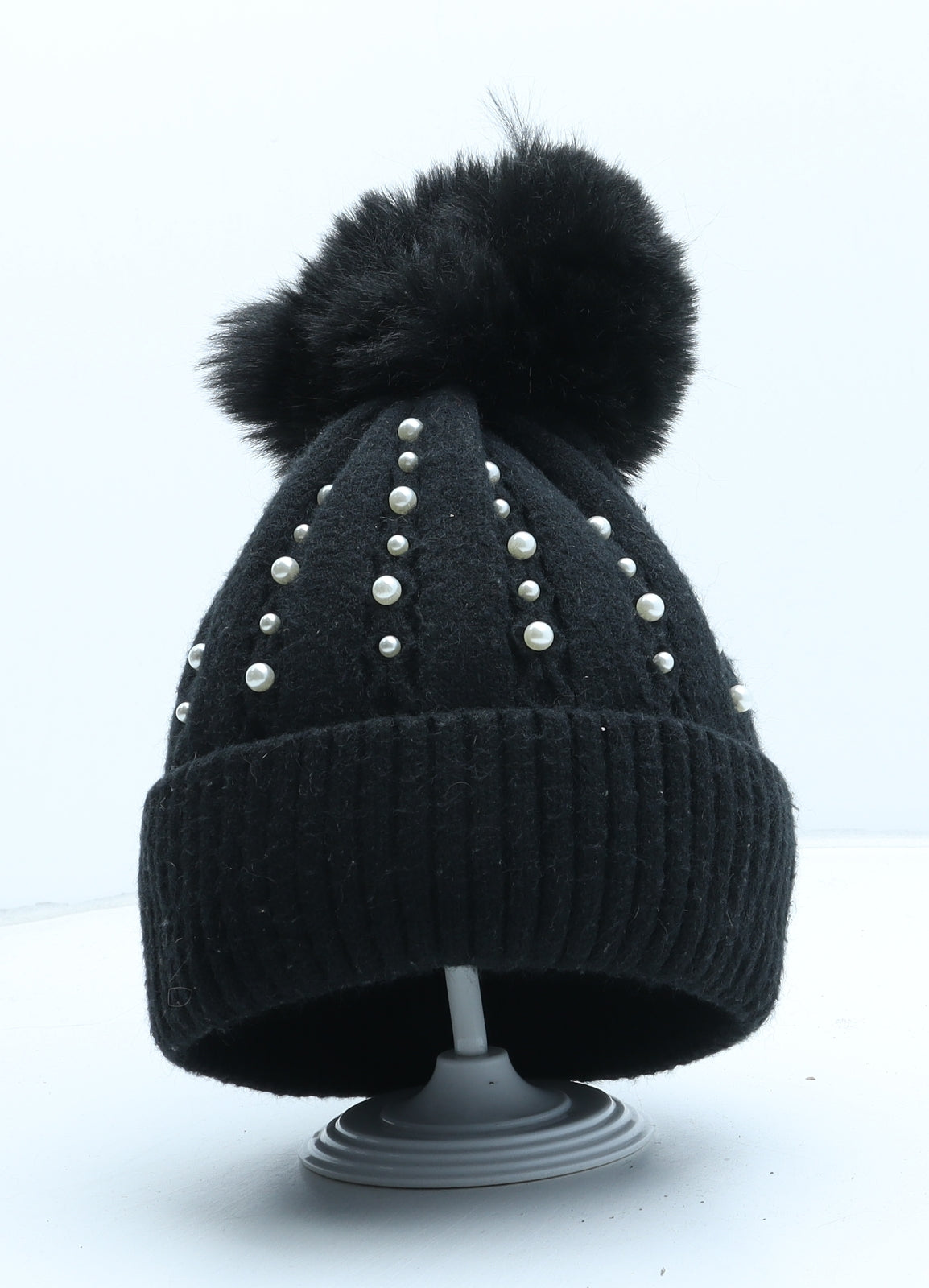 Preworn Womens Black Acrylic Bobble Hat One Size