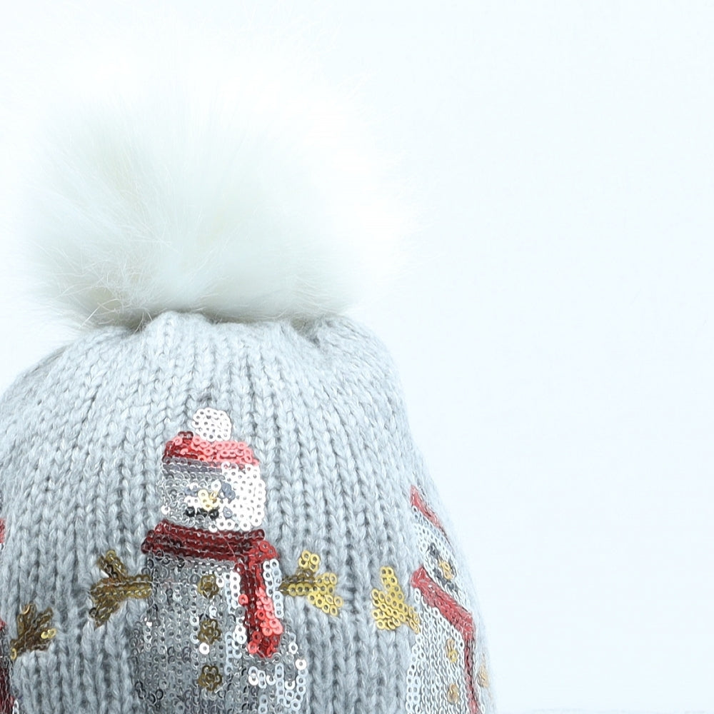 Mountain Warehouse Womens Grey Geometric Acrylic Bobble Hat One Size - Christmas Snowman