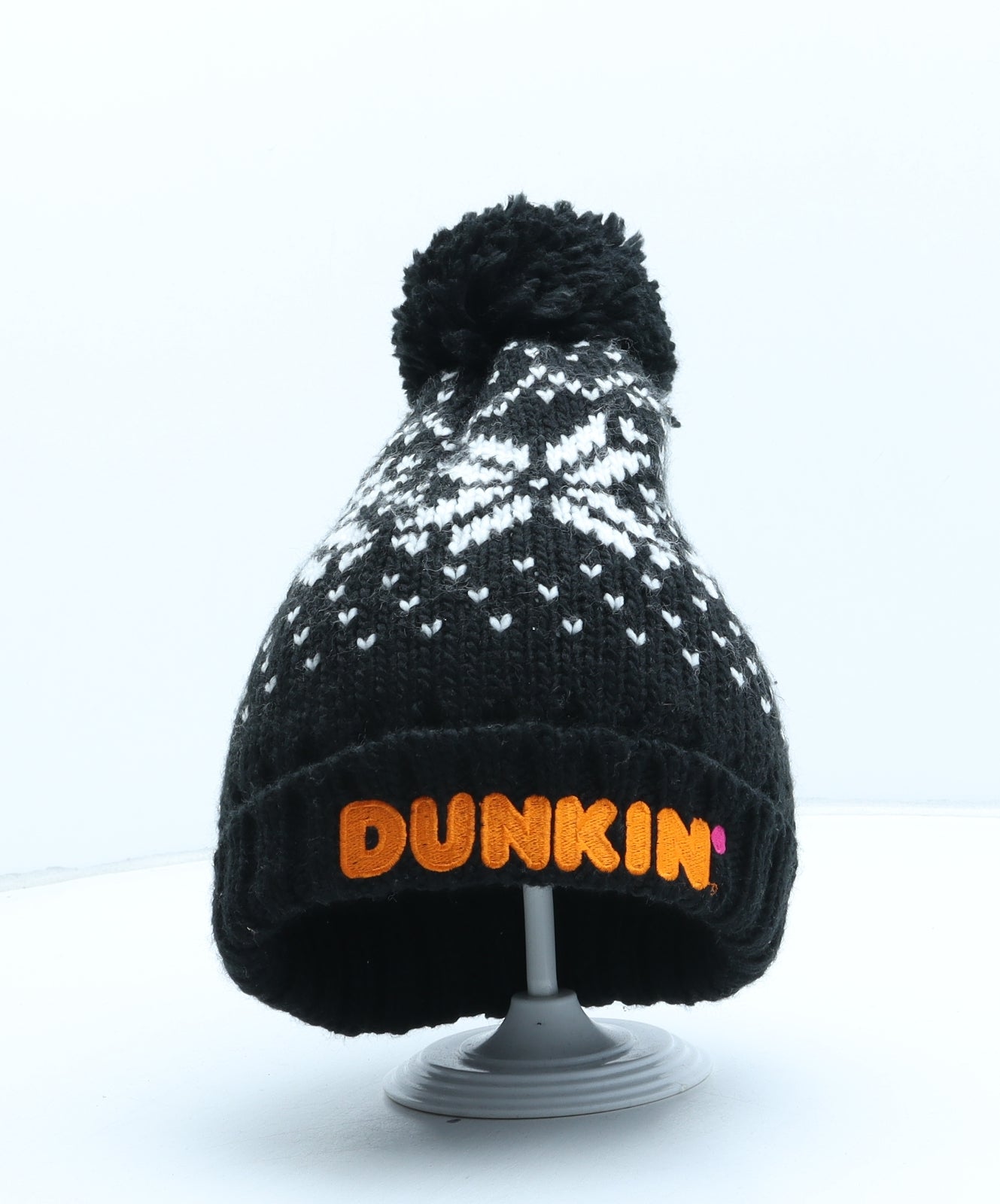 Beechfield Womens Black Fair Isle Acrylic Bobble Hat One Size - Dunkin
