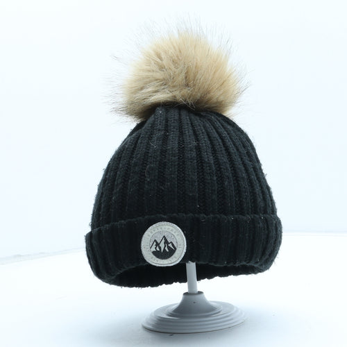 NEXT Girls Black Acrylic Bobble Hat One Size - Size 5-6 Years