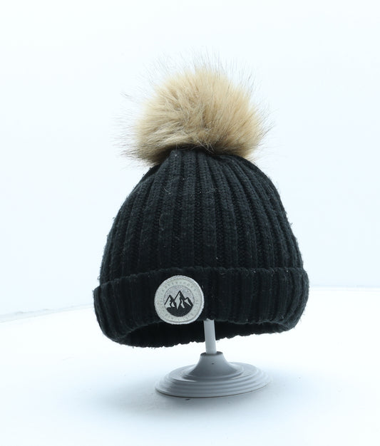 NEXT Girls Black Acrylic Bobble Hat One Size - Size 5-6 Years