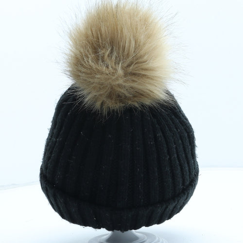 NEXT Girls Black Acrylic Bobble Hat One Size - Size 5-6 Years