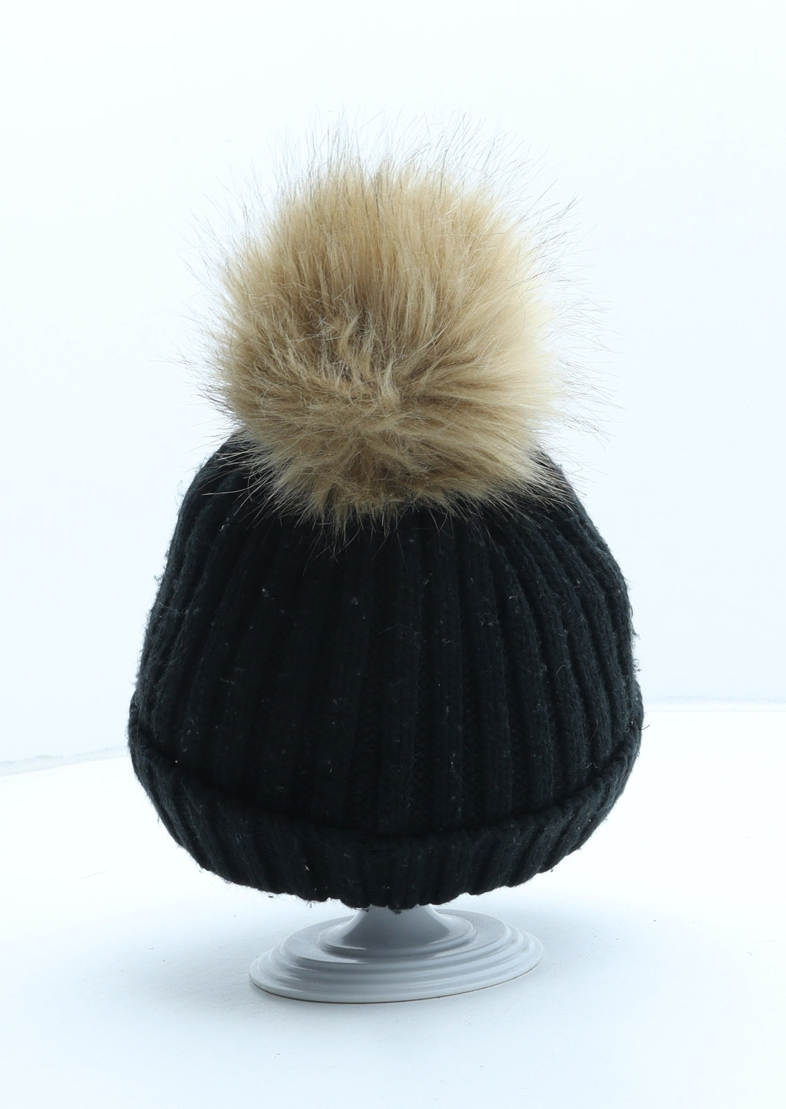NEXT Girls Black Acrylic Bobble Hat One Size - Size 5-6 Years