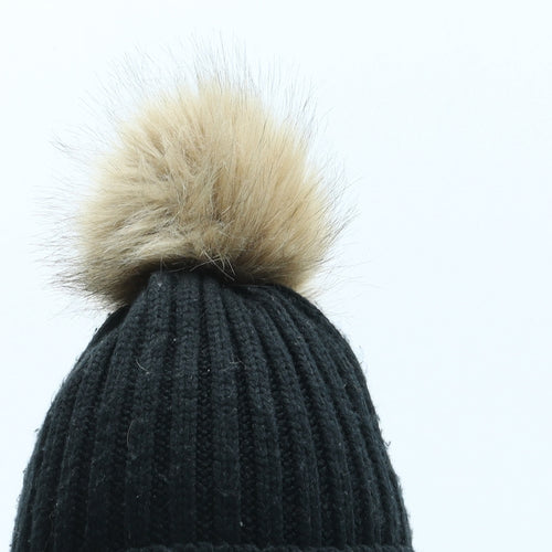 NEXT Girls Black Acrylic Bobble Hat One Size - Size 5-6 Years