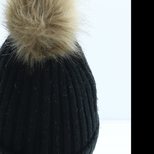 NEXT Girls Black Acrylic Bobble Hat One Size - Size 5-6 Years