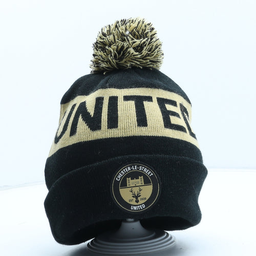 Chester Lee Street United Mens Black Acrylic Beanie One Size - Pom Pom Detail