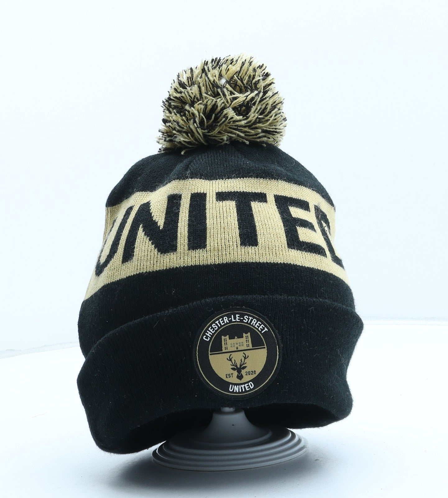 Chester Lee Street United Mens Black Acrylic Beanie One Size - Pom Pom Detail