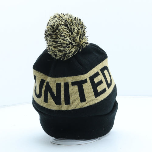 Chester Lee Street United Mens Black Acrylic Beanie One Size - Pom Pom Detail