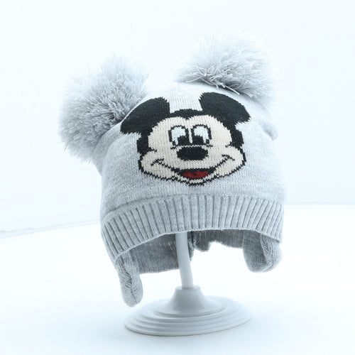 Disney Girls Grey Acrylic Bobble Hat One Size - Mickey Mouse