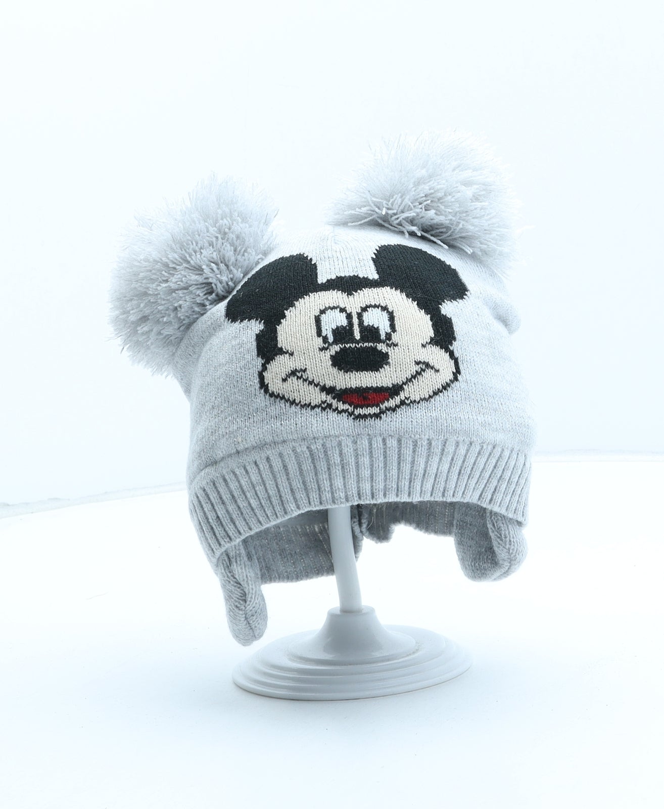 Disney Girls Grey Acrylic Bobble Hat One Size - Mickey Mouse